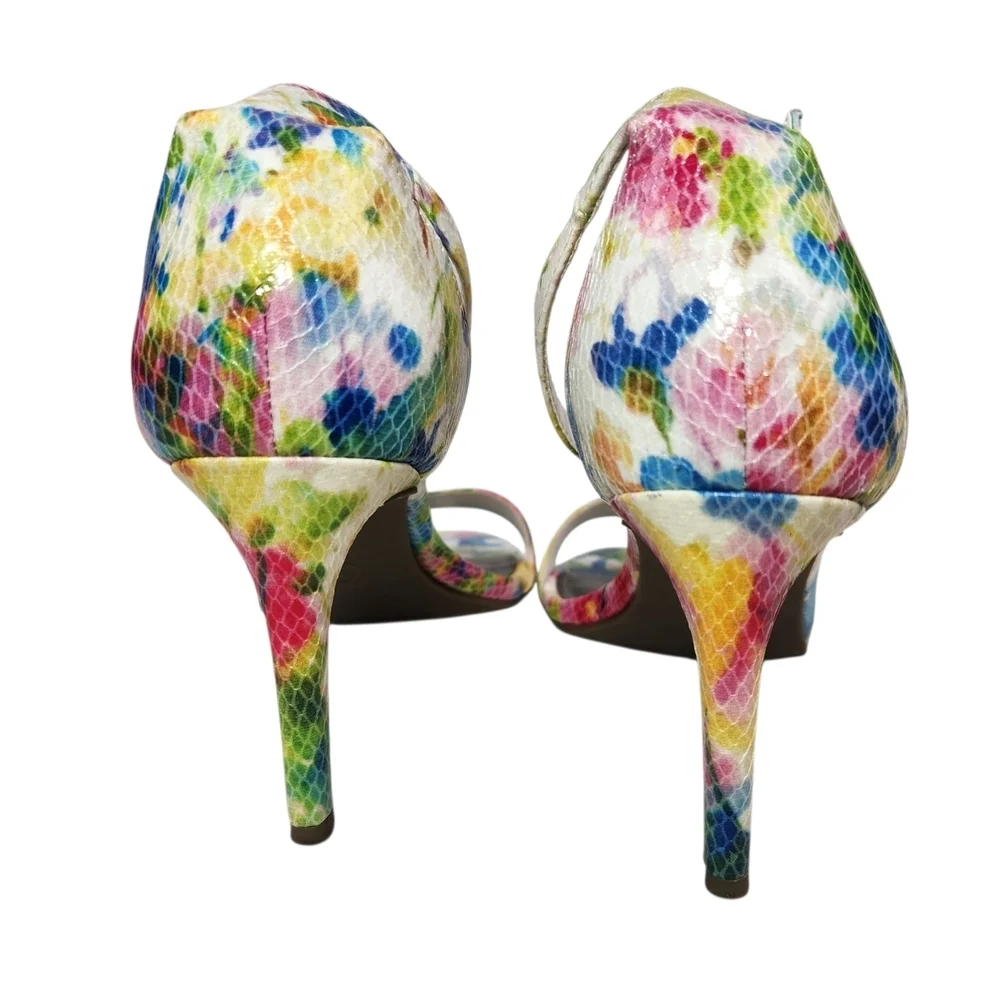 Worthington Bristol Ankle Strap Sandals Heels Rainbow Multi Faux Snakeskin Sz 6